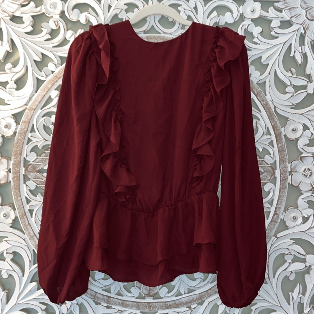 Express Burgundy Ruffle Blouse - Picture 8 of 10